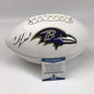 Autographed/Signed Ed Reed Baltimore Ravens FS White Panel Logo Football Beckett BAS COA