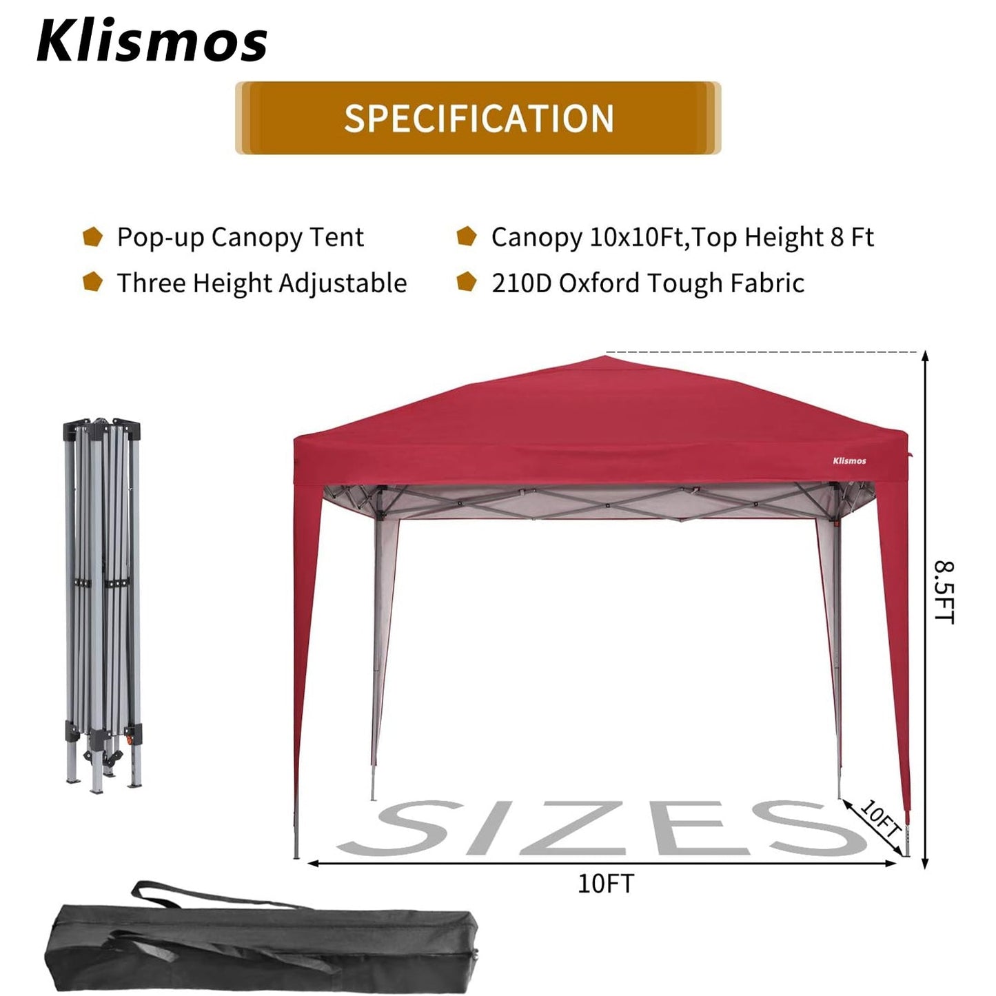 Klismos 10ft X 10ft Pop Up Canopy  For Patio,Garden,Beach Outdoor,Indoor With Four Sidewalls
