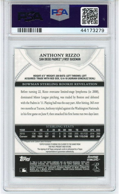 Graded 2011 Bowman Sterling Anthony Rizzo #4 Autograph Auto Rookie RC Baseball Card PSA 10 Gem Mint