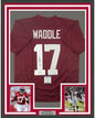 Framed Autographed/Signed Jaylen Waddle 35x39 Alabama Red College Football Jersey Beckett BAS COA