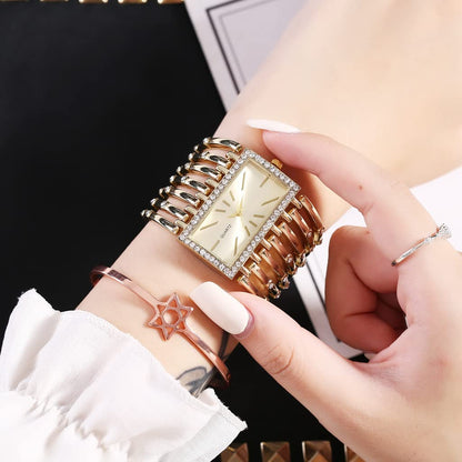 SENRUD Fashion Cuff Bracelet Watches for Women Luxury Rectangular Dial Analog Quartz Wrist Watch Gifts for Ladies