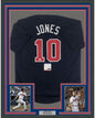Framed Autographed/Signed Chipper Jones 35x39 Atlanta Blue Baseball Jersey PSA/DNA COA