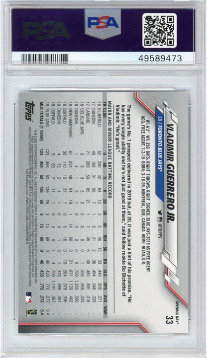 Graded 2020 Topps Opening Day Vladimir Vlad Guerrero Jr. #33 Rookie RC Baseball Card PSA 10 Gem Mint