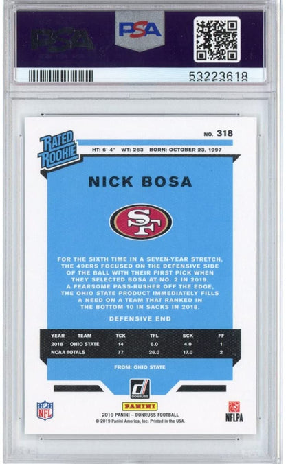 Graded 2019 Panini Donruss Nick Bosa #318 Canvas Rookie RC Football Card PSA 10 Gem Mint