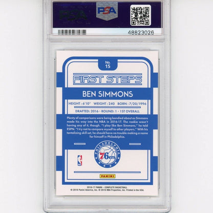 Graded 2016-17 Panini Complete Ben Simmons #15 First Steps Rookie RC Basketball Card PSA 10 Gem Mint