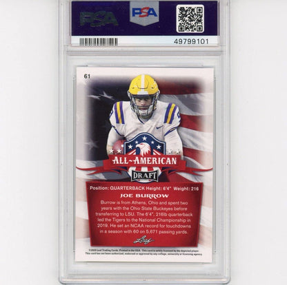 Graded 2020 Leaf Draft Joe Burrow #61 All-American Rookie RC Football Card PSA 10 Gem Mint