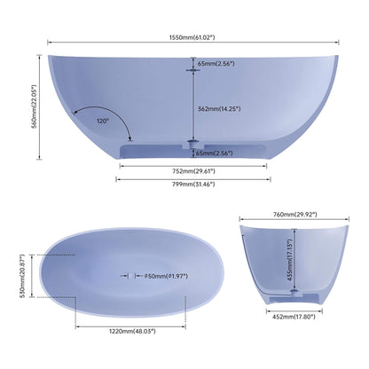 [61X29.5-Inch] Nuvia Freestanding Modern Oval Stone Resin Soaking Tub With Overflow Drain (SAK40125)