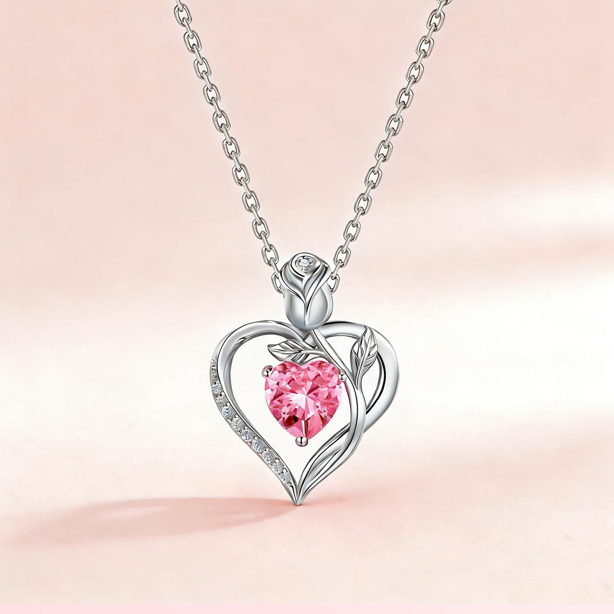 Women's Heart Pendant Necklace – 1.2CT Moissanite or Lab-Grown Sapphire, Ruby & Emerald