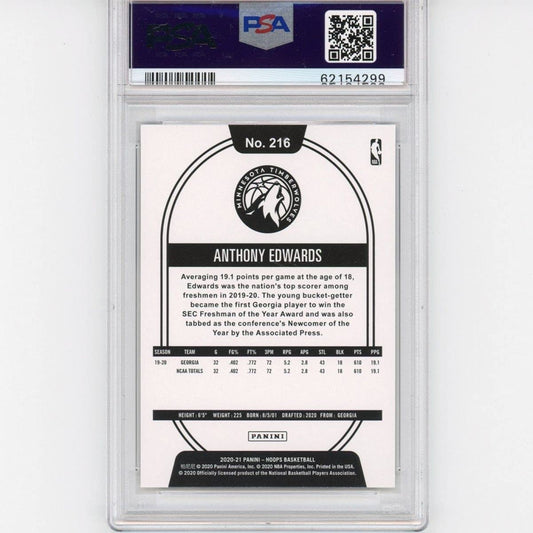 Graded 2020-21 Panini Hoops Anthony Edwards #216 Rookie RC Basketball Card PSA 10 Gem Mint