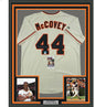 Framed Autographed/Signed Willie McCovey 35x39 San Francisco Cream Baseball Jersey JSA COA