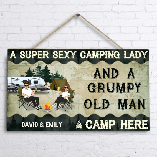Personalized Camping Couple Doorsign - Gift Idea For Camping Lover - A Super Sexy Camping Lady and Her Grumpy Old Man