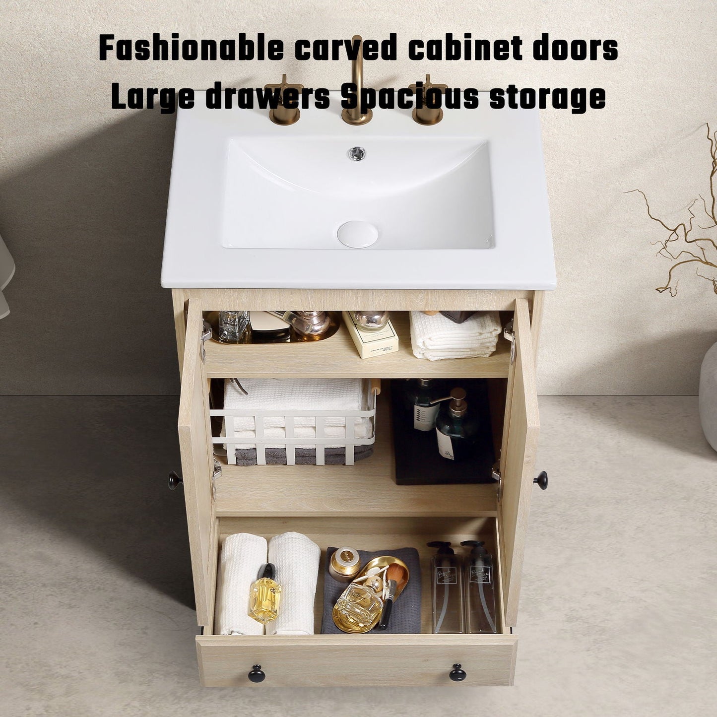 Bathroom Vanity With Basin, 1 Drawer Free Standing Storage - Brown