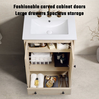 Bathroom Vanity With Basin, 1 Drawer Free Standing Storage - Brown