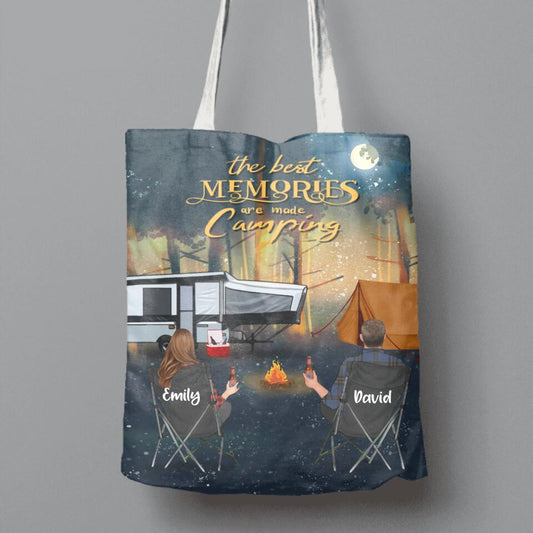 Personalized Night Camping Canvas Bag - Couple/Parents With Up to 3 Kids And 4 Pets - Best Gift For Camping Lover - The Best Memories Are Made Camping