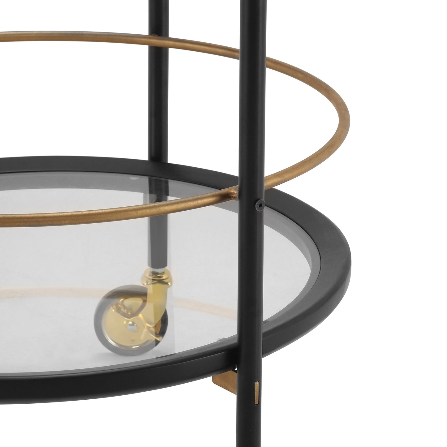 Modern Round Bar Cart with Tempered Glass Shelves