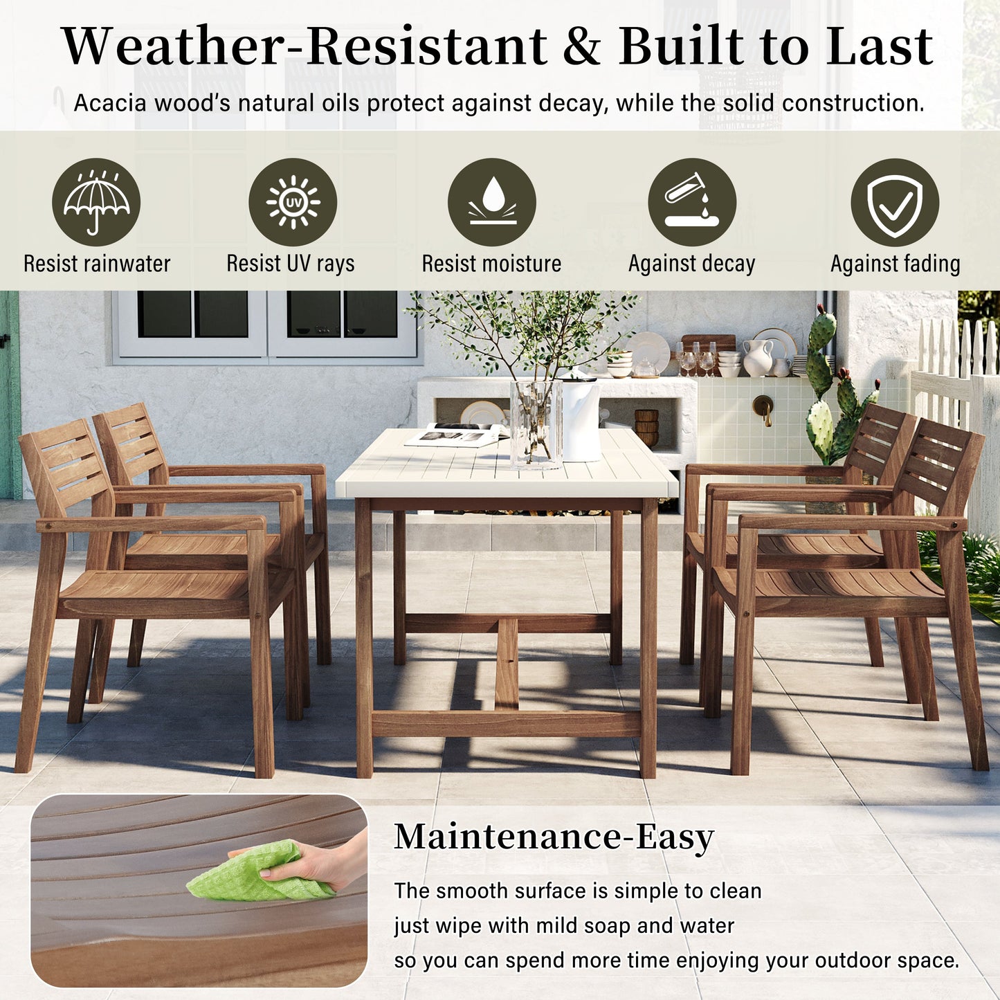 U_STYLE 5-Piece Outdoor Acacia Wood Dining Set