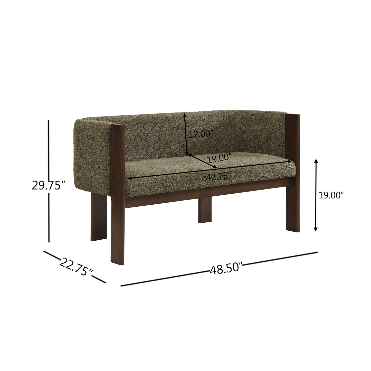 48.5" Upholstered Solid Loveseat (Walnut+Green)