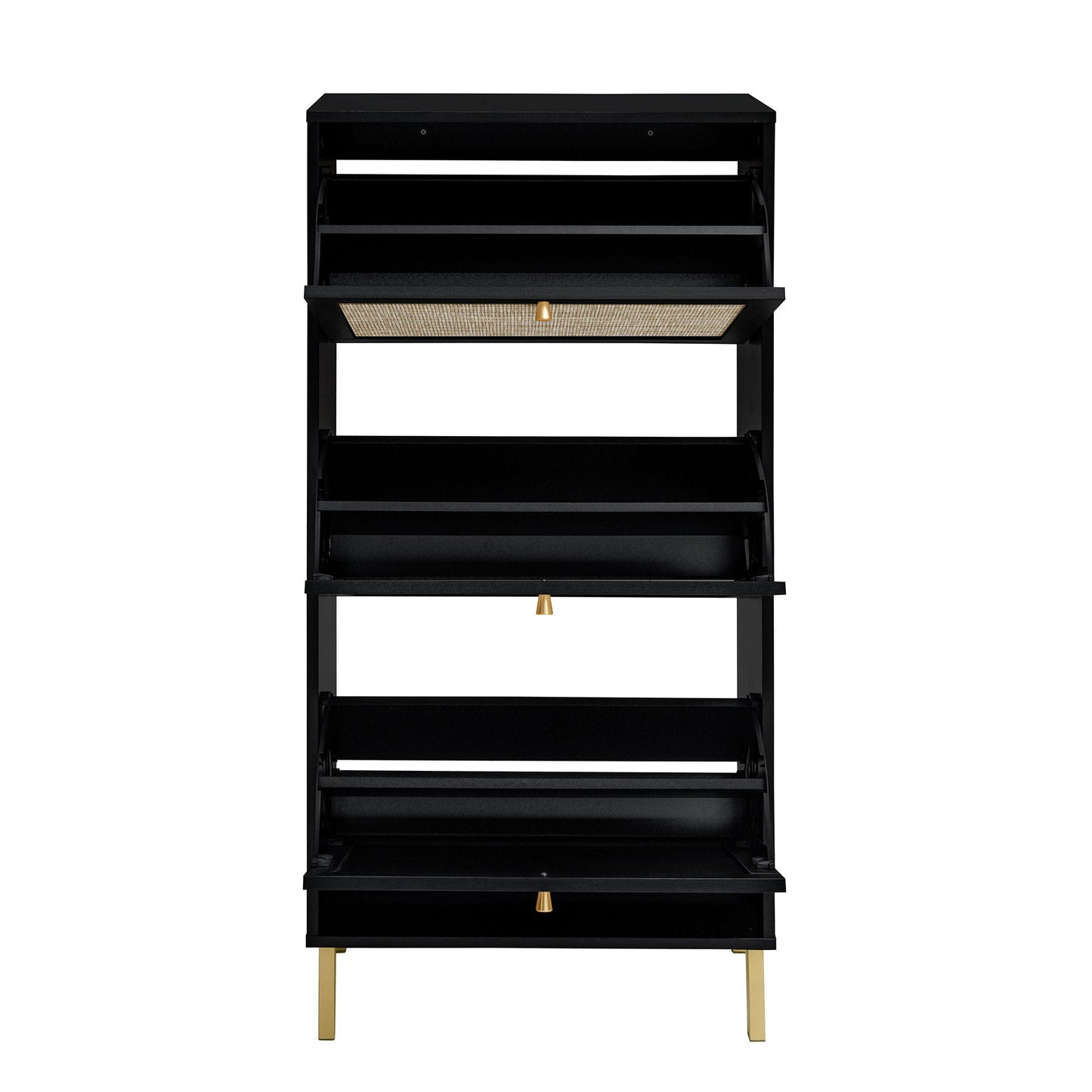 Modern Rattan 3 Door Shoe Rack Cabinet for Entryway