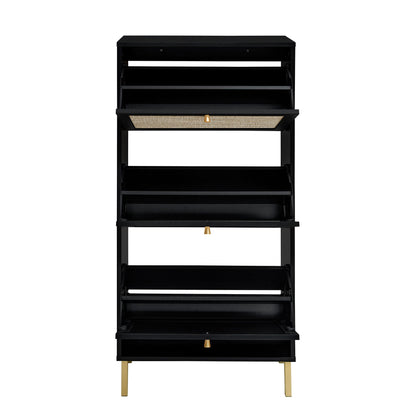 Modern Rattan 3 Door Shoe Rack Cabinet for Entryway