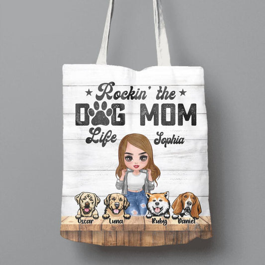 Personalized Dog Mom Front Canvas Bag - Gifts For Dog Lover With Up to 4 Dogs - Rockin' The Dog Mom Life