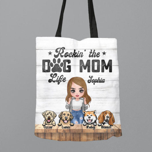 Personalized Dog Mom Front Canvas Bag - Gifts For Dog Lover With Up to 4 Dogs - Rockin' The Dog Mom Life