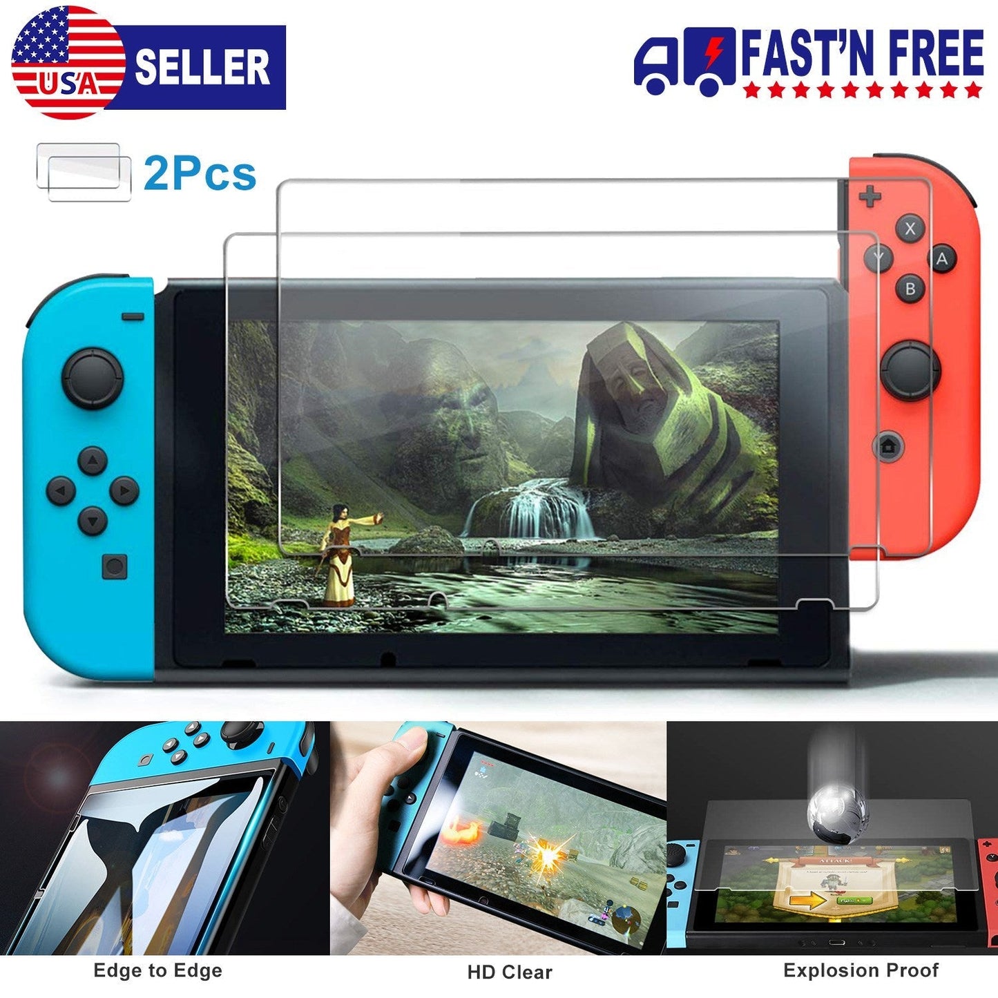 2 Pack Screen Protector Tempered Glass Screen Saver HD Anti-Scratch for Nintendo Switch_x000B__x000B_6.2 Inch Protector Film
