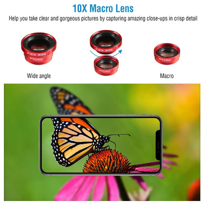 Phone Camera Lens Kit Magnetic 180¡Fisheye Lens 0.67xWide Angle 10X Macro Lens for iPhone X /8/7/6s Samsung Galaxy S10/S9