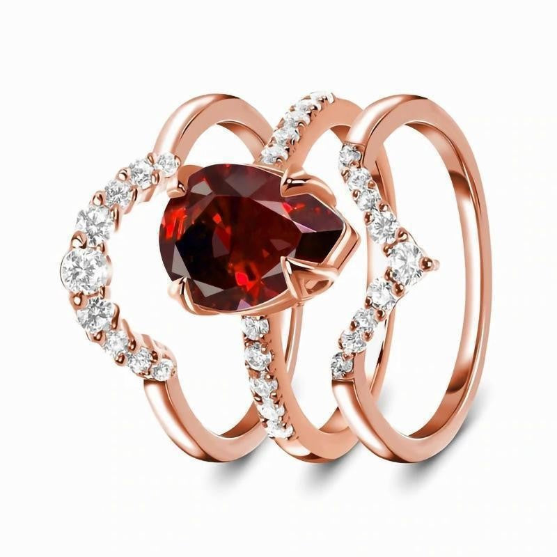 European And American-style Rose Gold Ring With Imitation Garnet