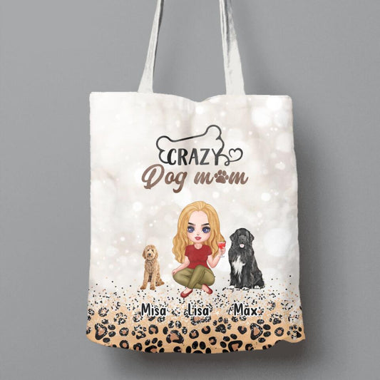 Personalized Dog Mom Canvas Bag - Up to 6 Dogs - Best Gift For Dog Lover - Crazy Dog Mom