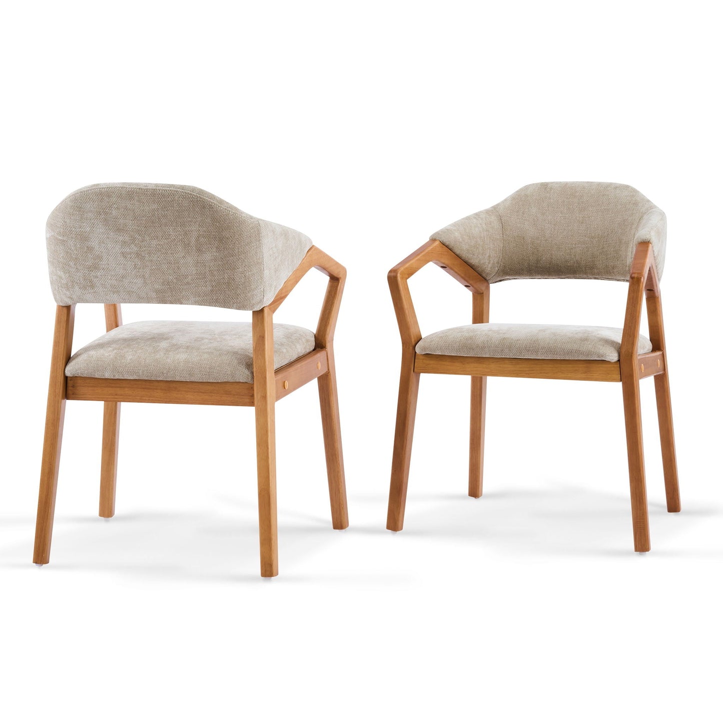 Indoor Upholstered Dining Chair Set of 2 - Oatmeal / Teak