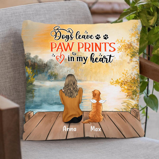 Personalized Dog Mom Pillow Cover/Quilt/Fleece Throw Blanket - Up to 5 Dogs - Gift Idea For Dog Lover - Dogs Leave Paw Prints In My Heart
