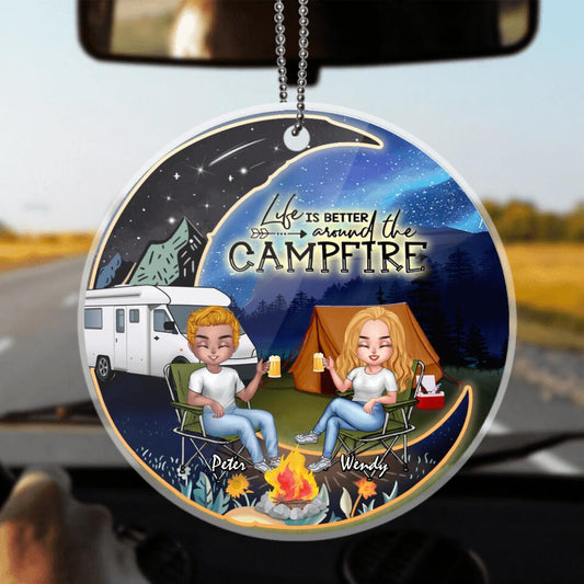 Personalized Camping Moon Night Chibi Ornament - Couple With Up to 3 Dogs - Gift Idea For Camping lover - Making Memories One Campsite At A Time