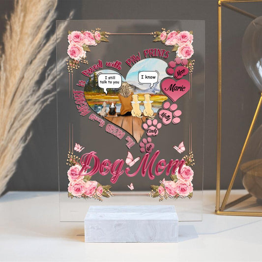 Personalized Memorial Dog Mom Plaque - Memorial Gift Idea For Dog Lover - Up to 4 Dogs - The Road To My Heart Is Paved With Paw Prints