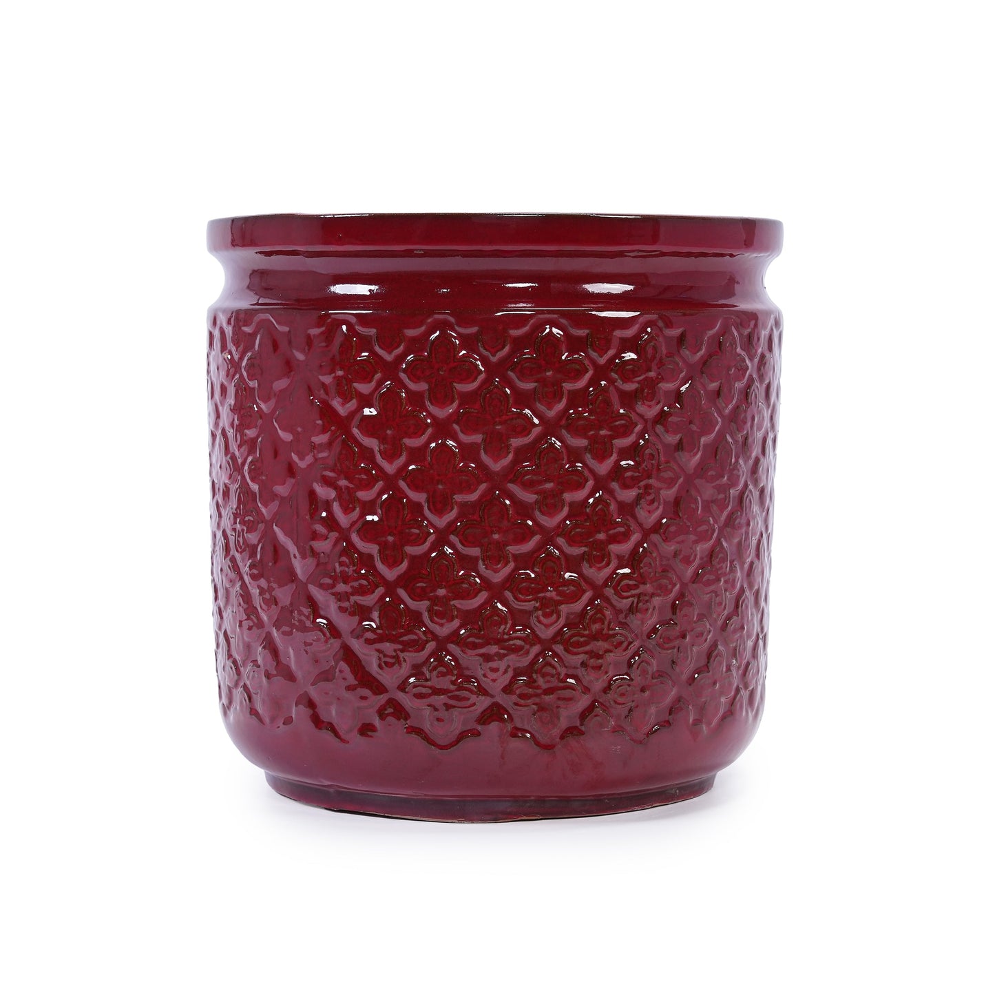 3 Pieces Ceramic Flowerpot Set, Bean Paste Red