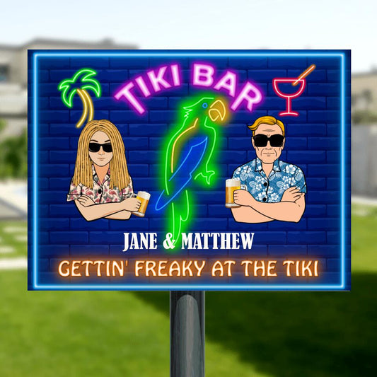 Personalized Tiki Bar Metal Sign - Gift For Couple/Single/Bar Lovers - Tiki Bar Gettin' Freaky At The Tiki