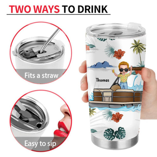 Personalized Pontoon Captain Tumbler - Gift Idea For Father's Day/Pontoon Lover - Pontooning With A Chance Of Drinking