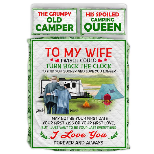 Custom Personalized Old Couple Quilt Bed Sets - Best Gift Idea For Grandparents/Couple - To My Wife I Wish I Could Turn Back The Clock