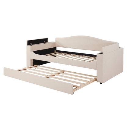 Upholstered Daybed With Storage Armrests, Trundle And Latest Integrated tooth Audio System