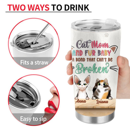 Personalized Cat Mom Chibi Tumbler - Gift Idea For Mother's Day/Cat Lovers With Up to 6 Cats - Cat Mom And Fur Baby A Bond That Can't Be Broken