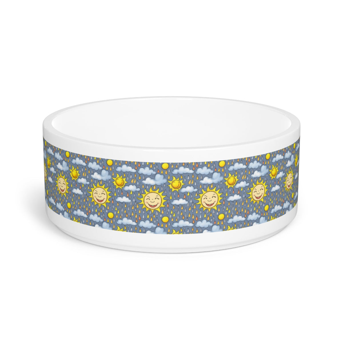 Smiling Suns in a Rainy Sky Pattern - Pet Bowl