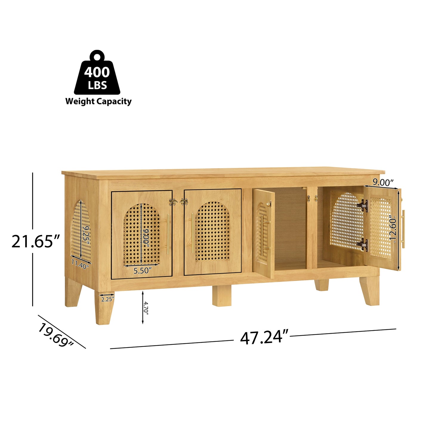 Lars Indoor Rattan Decorated Rubber Wood Dog Crate Cabinet