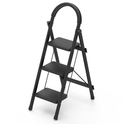 3-Step Foldable Ladder With Wide Anti-Slip Pedal Safety Locking Design Soft Handgrip Portable Lightweight Folding Step Stool 330LBS Load Capacity for