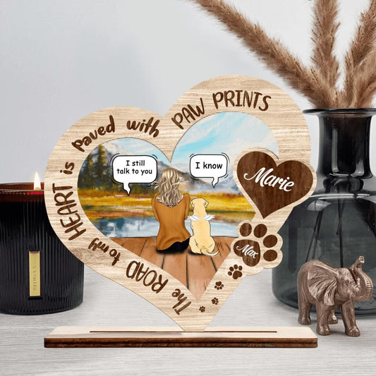 Personalized Memorial Dog Wooden Plaque - Memorial Gift Idea For Dog Lover - Mom/Dad & Up to 4 Dogs - The Road To My Heart Is Paved With Paw Prints
