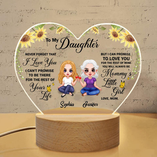 Custom Personalized To My Daughter Heart Acrylic Photo Panel with Light Base - Gift Idea For Daughter - You Will Always Be Mommy's Little Girl