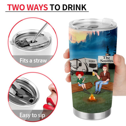 Personalized Camping Dad Tumbler - Gift Idea For Father's Day/Camping Lover - Father/Parents With Up to 2 Kids And 4 Dogs - The Best Kind Of Dad Raises A Camper