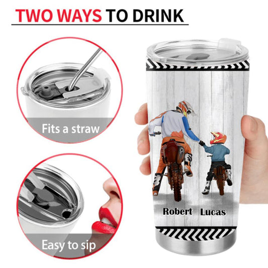 Personalized Father & Son Biker Tumbler - Father's Day Gift Idea For Biker Dad - I Know It's Not Easy For A Man To Raise A Child