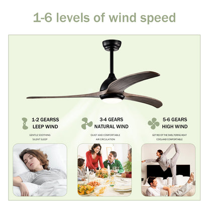 52" Solid Wood Blades Ceiling Fan with Light and Remote Control