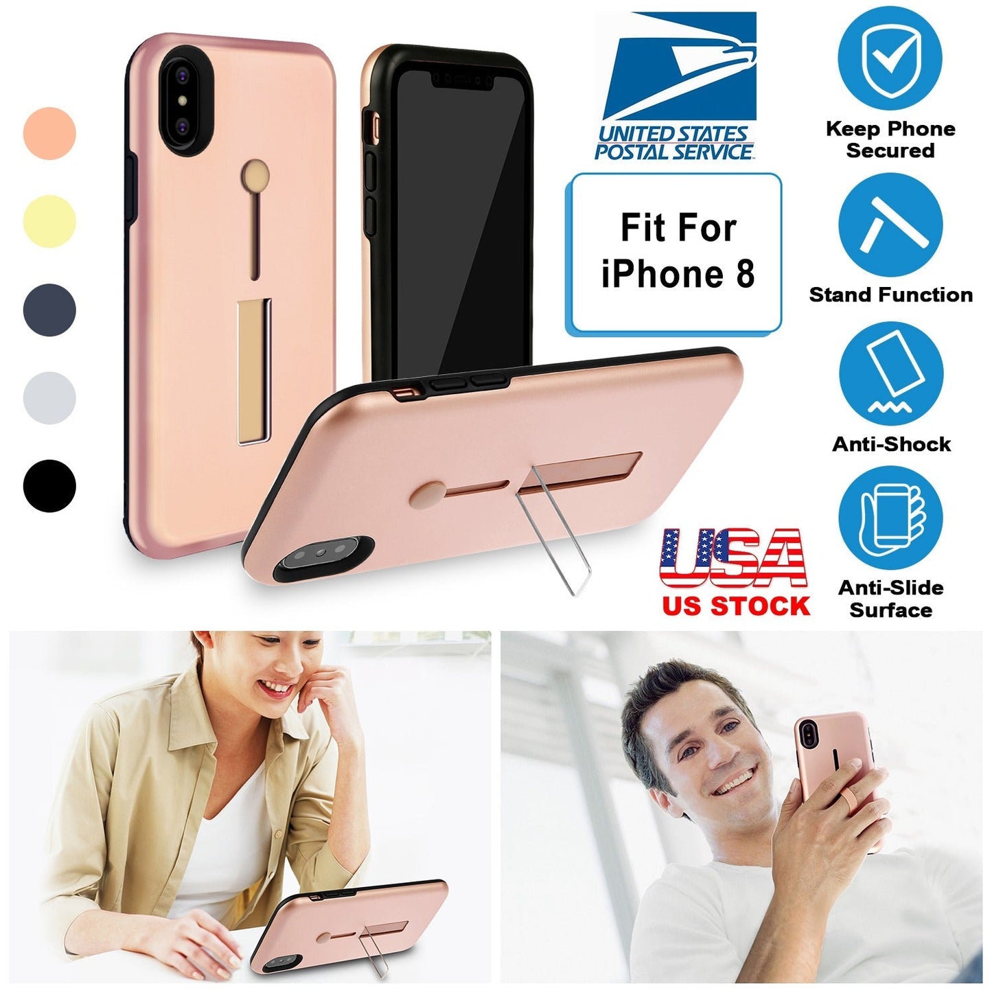 Finger Strap Phone Case for iPhone  8 Drop-prot ection Finger Ring Rugged Phone Case with Kickstand Dual Layer Case