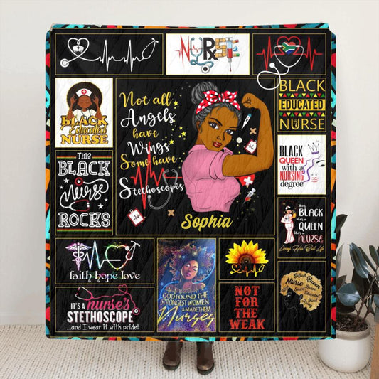 Personalized Nurse Quilt/Fleece Throw Blanket - Gift Idea For Nurse - Not All Angels Have Wings, Some Have Stethoscopes