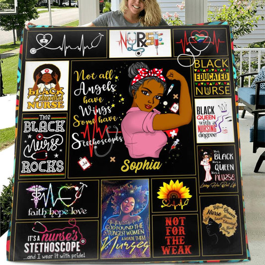 Personalized Nurse Quilt/Fleece Throw Blanket - Gift Idea For Nurse - Not All Angels Have Wings, Some Have Stethoscopes